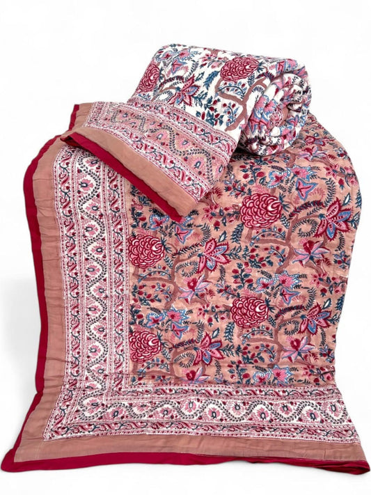 Handblock Printed Reversible Mulmul Cotton Quilt -Set of 2 Single Quilt (60 x 90 inch)