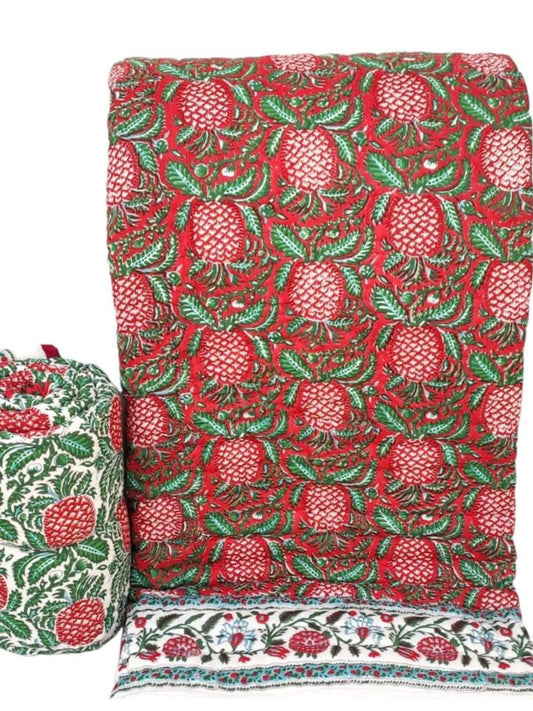 Jaipuri Quilt- Handblock Printed Reversible Mulmul Cotton Quilt - Double (90 x 108 inch)