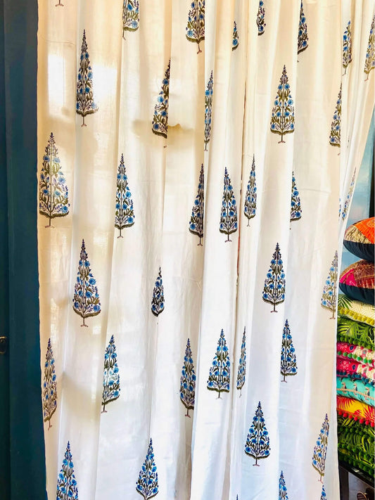 Block Print Curtain - Pine Blue