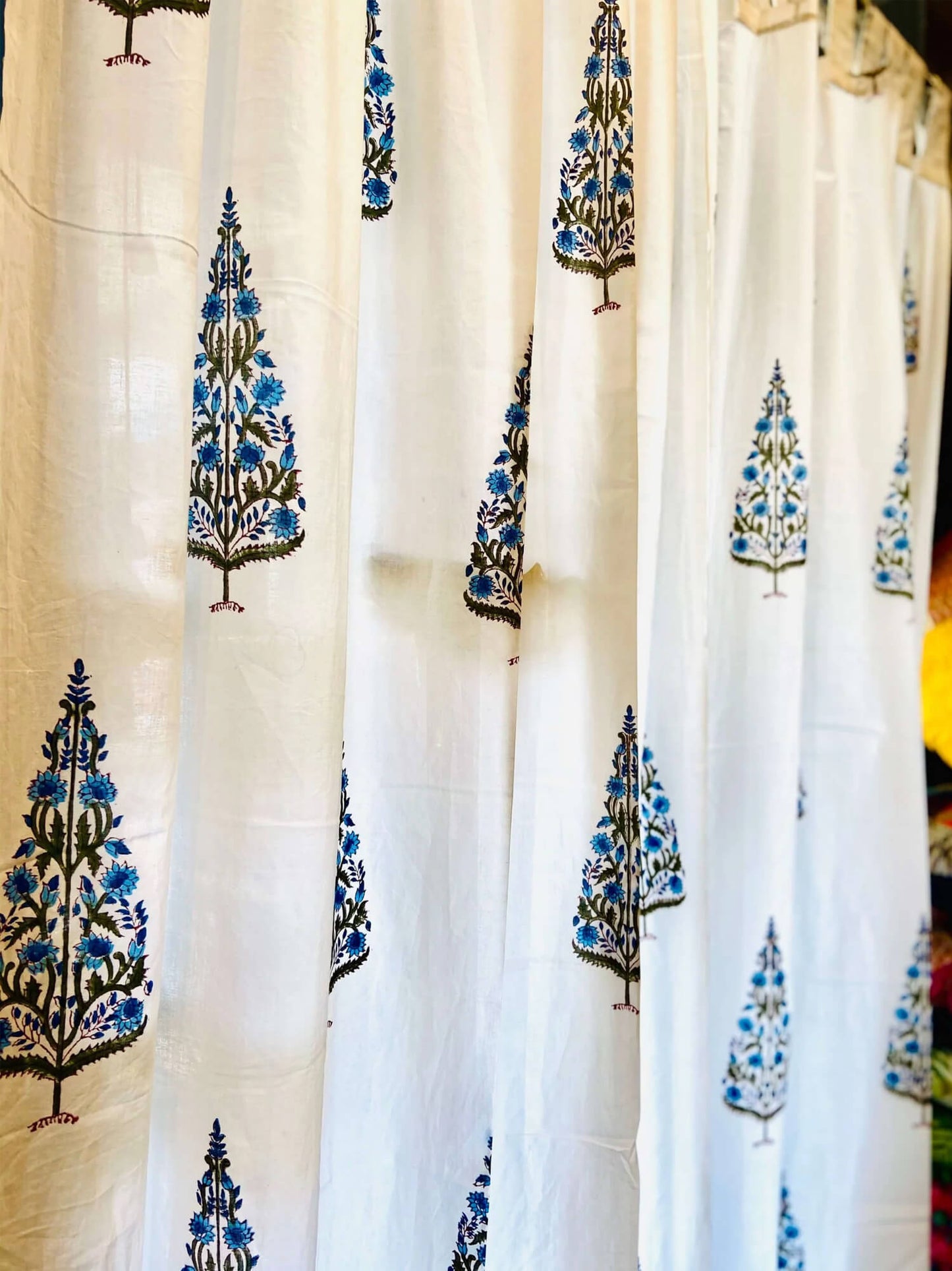 Block Print Curtain - Pine Blue