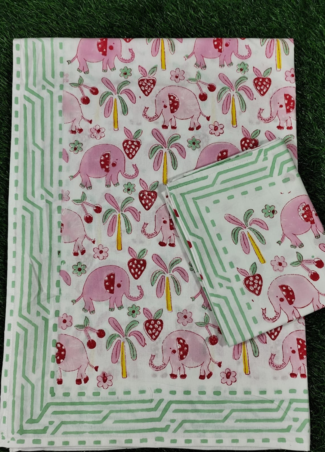 Kids Handblock South cotton Single Bedsheet – Pink Elephant