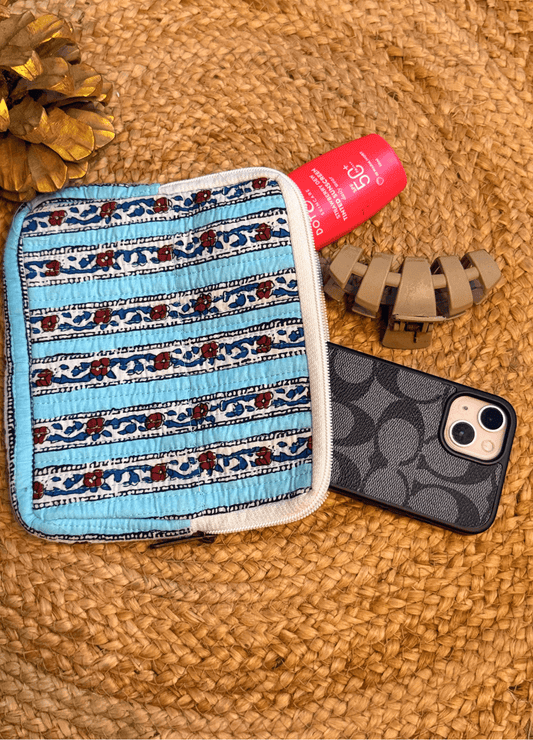 Handblock Quilted Flat Pouch