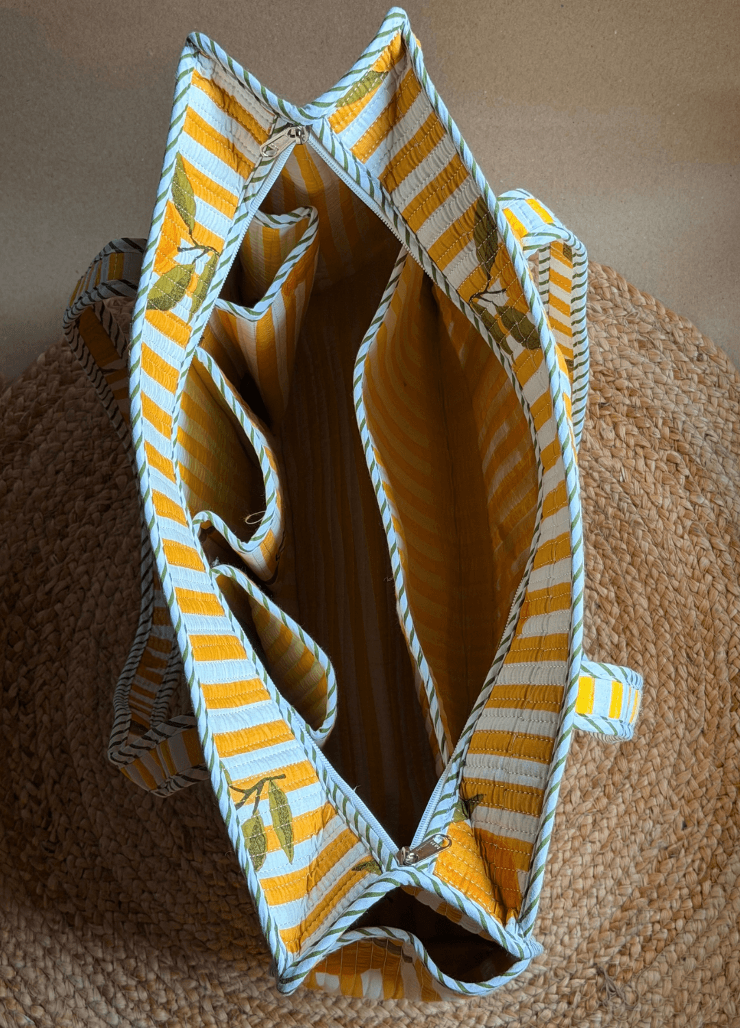Blockprint Compartment Tote Bag for Laptop