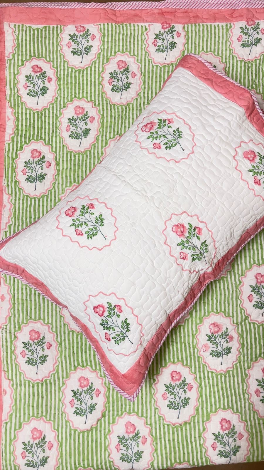 Taruni Quilted Cotton Bedcover with Two Pillow Covers