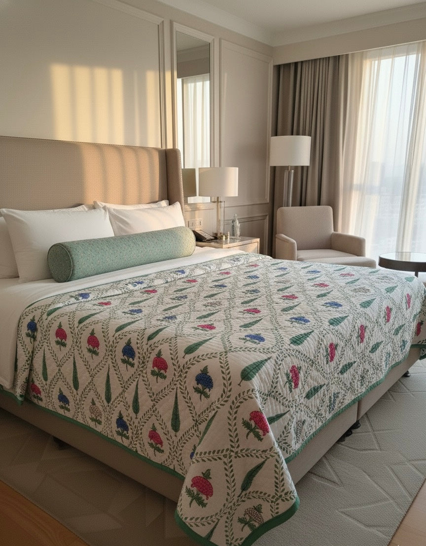 Handblock Printed Reversible Mulmul Cotton Quilt - Double (90 x 108 inch)