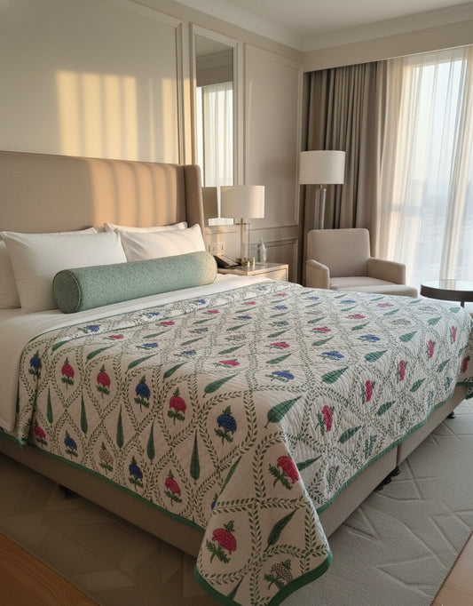 Handblock Printed Reversible Mulmul Cotton Quilt - Double (90 x 108 inch)