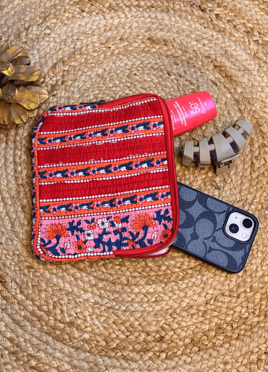 Handblock Quilted Flat Pouch