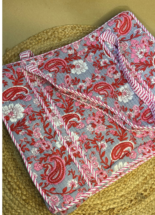 Blockprint Compartment Tote Bag for Laptop