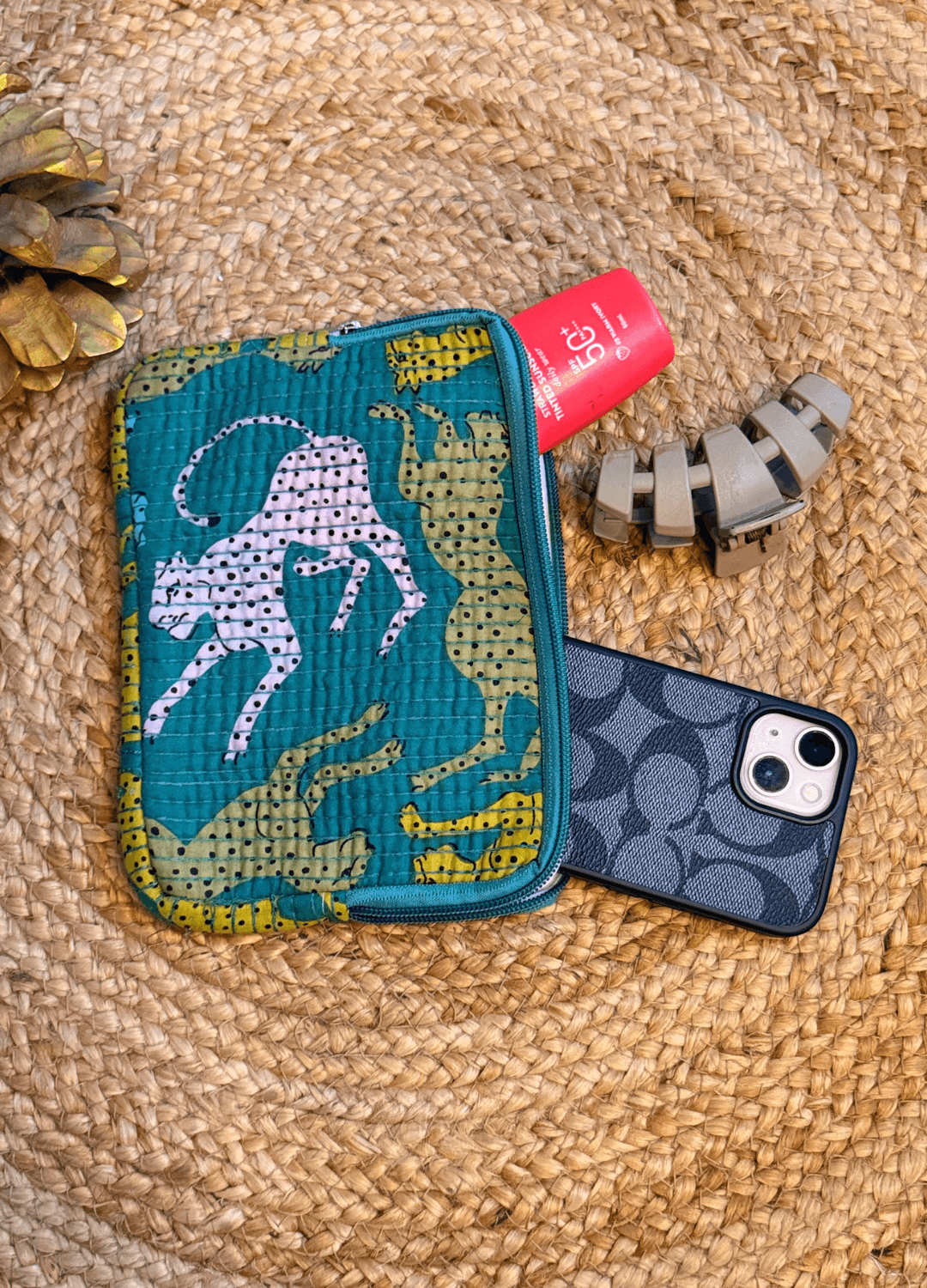 Handblock Quilted Flat Pouch