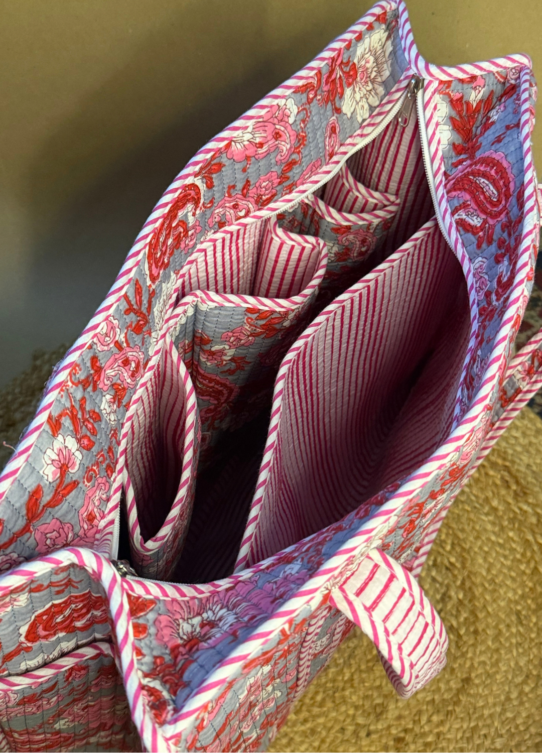 Blockprint Compartment Tote Bag for Laptop