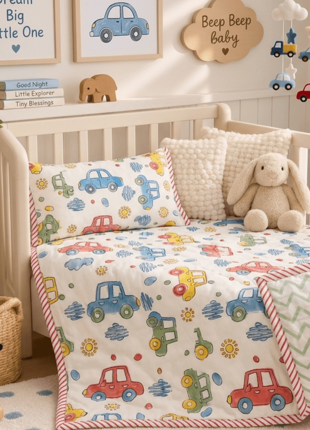 Kids Reversible Mulmul Quilt - Car