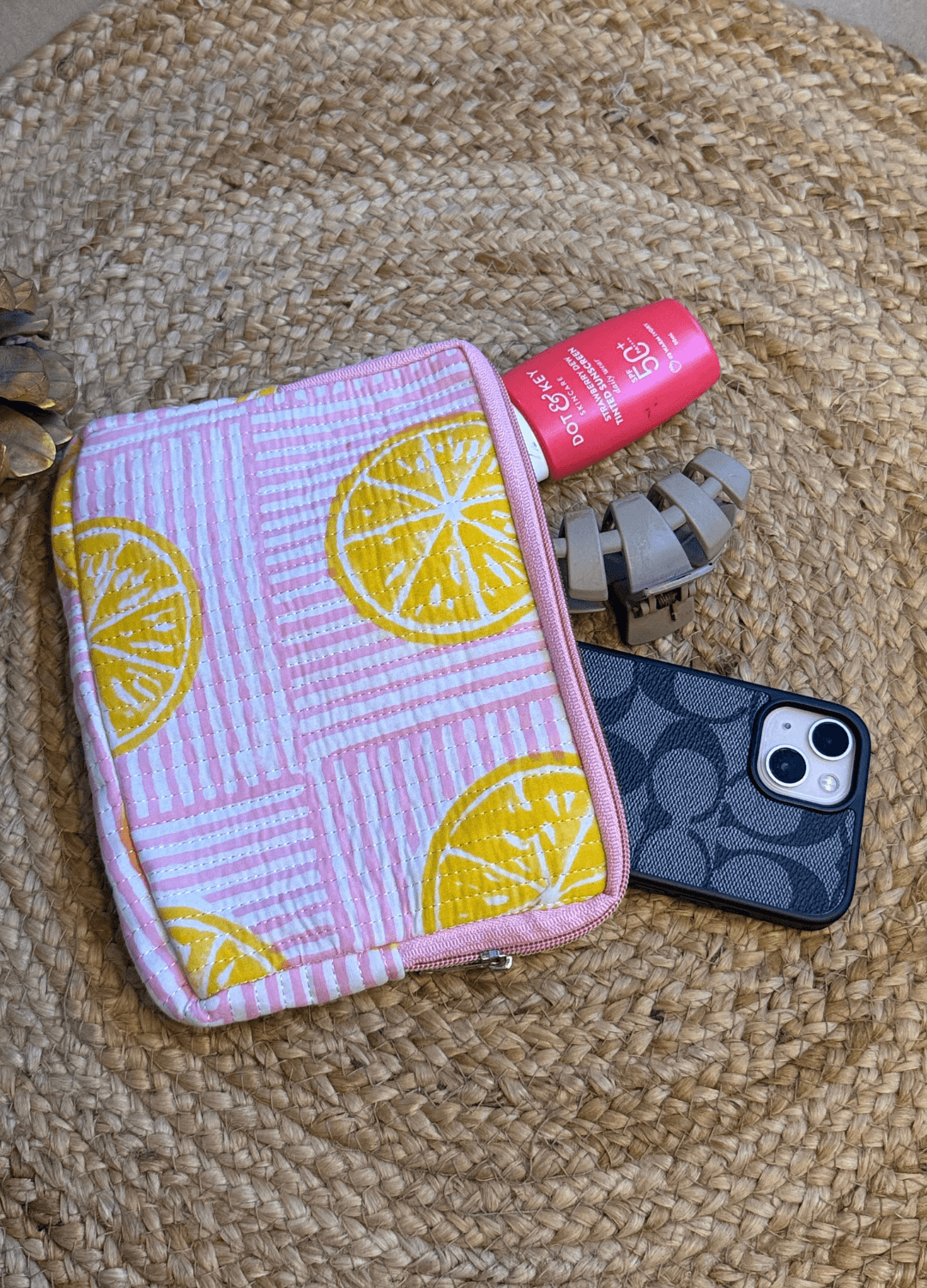 Handblock Quilted Flat Pouch