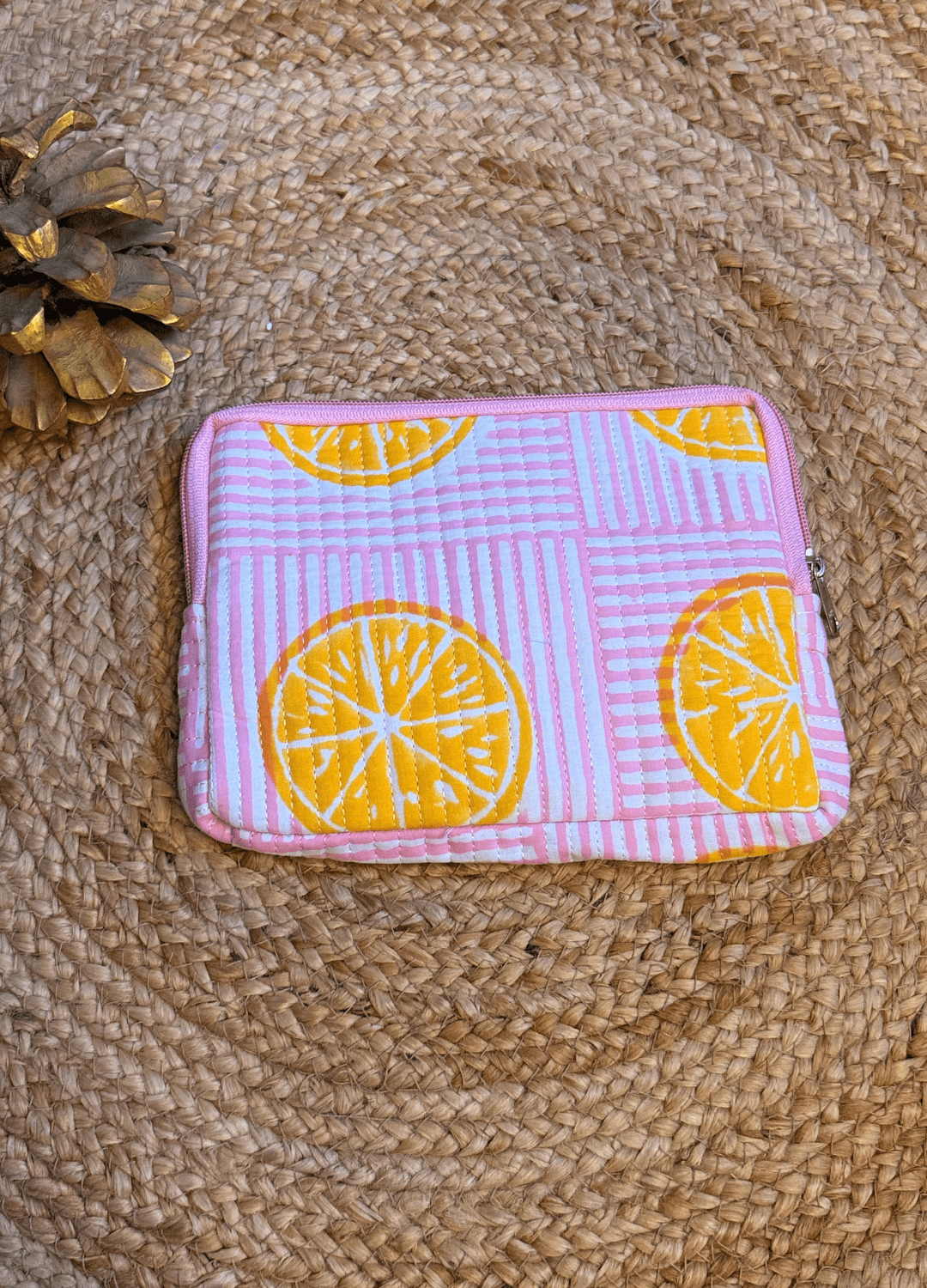 Handblock Quilted Flat Pouch