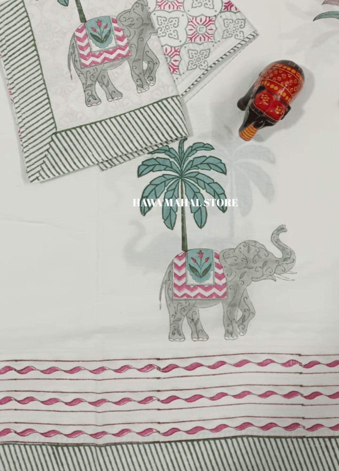 Handblock Print Percale Bedsheet with Reversible Pillow Covers
