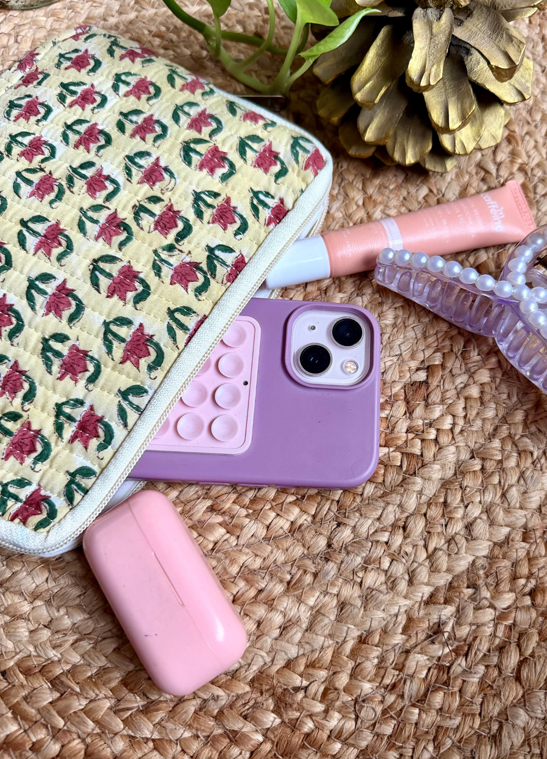 Handblock Quilted Small Pouch