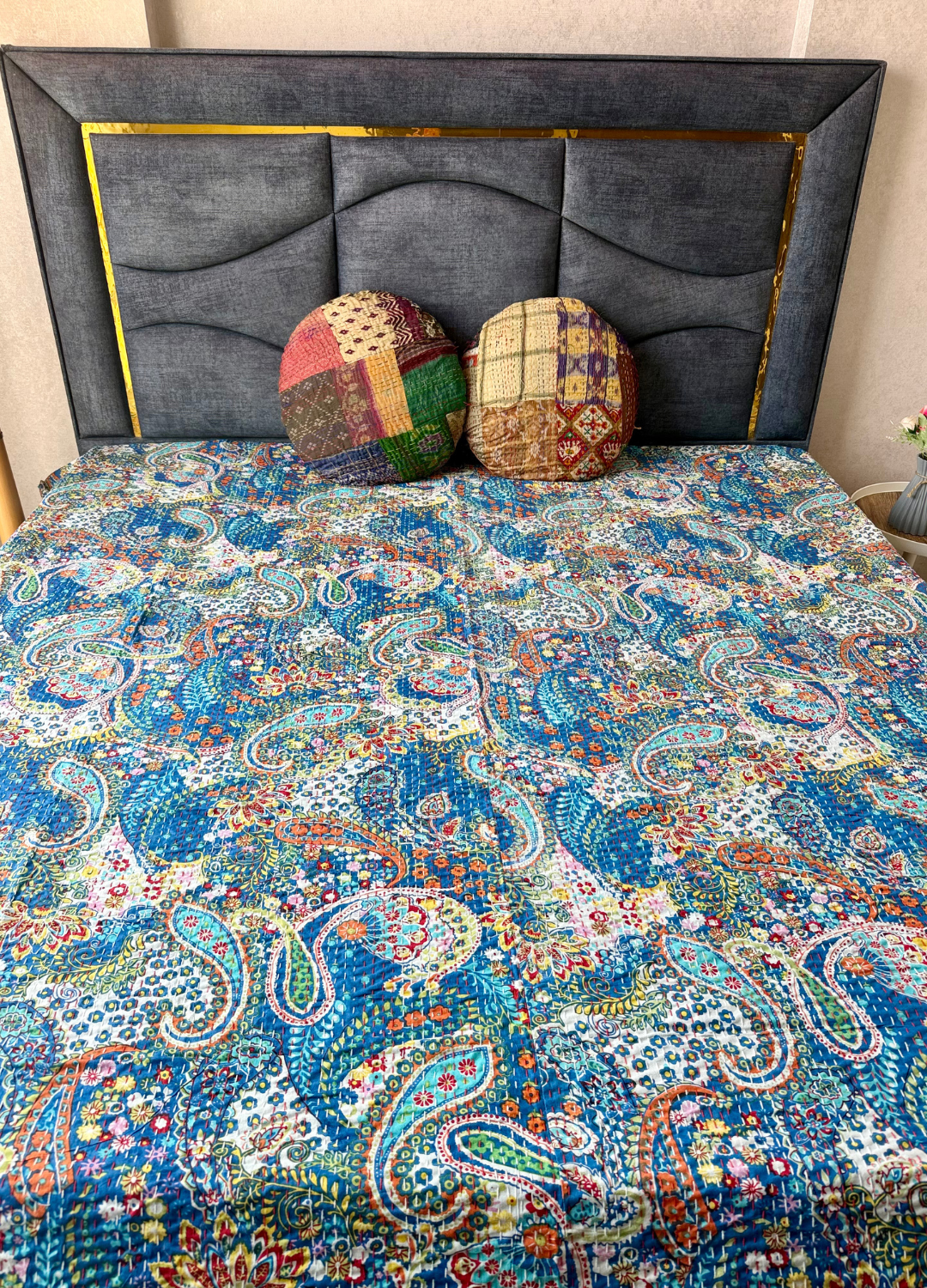 Blue Kantha Luxury Bedcover - 90x108 inch