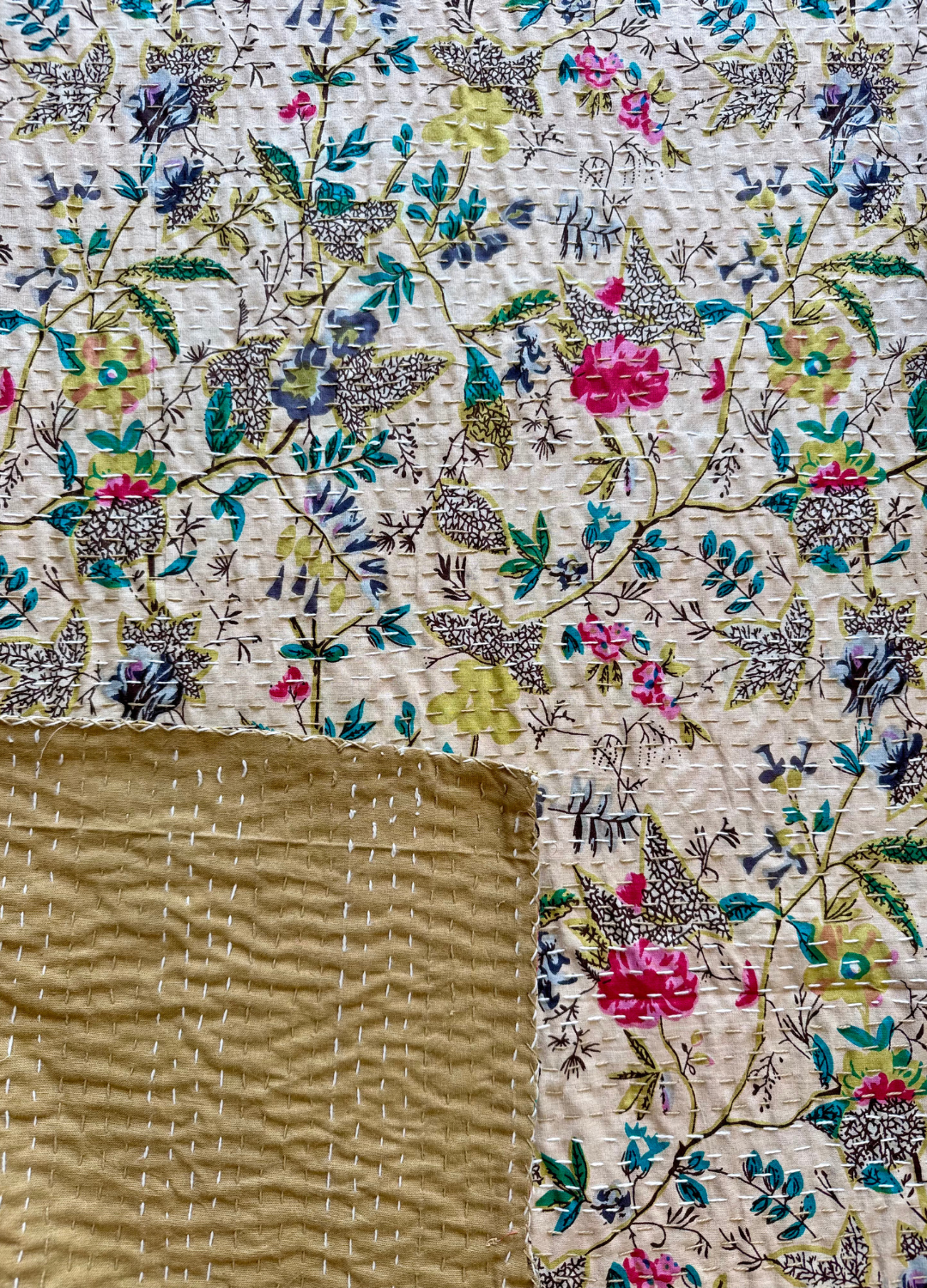 Beige Kantha Luxury Bedcover - 90x108 inch