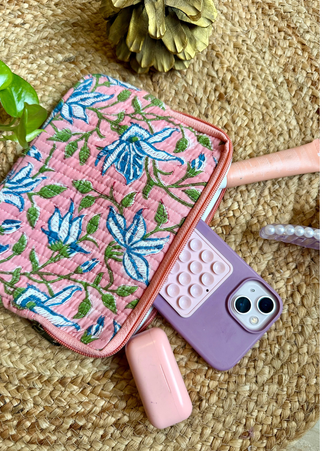 Handblock Quilted Small Pouch