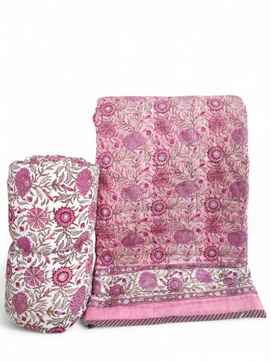 Jaipuri Quilt- Handblock Printed Reversible Mulmul Cotton Quilt - Double (90 x 108 inch)