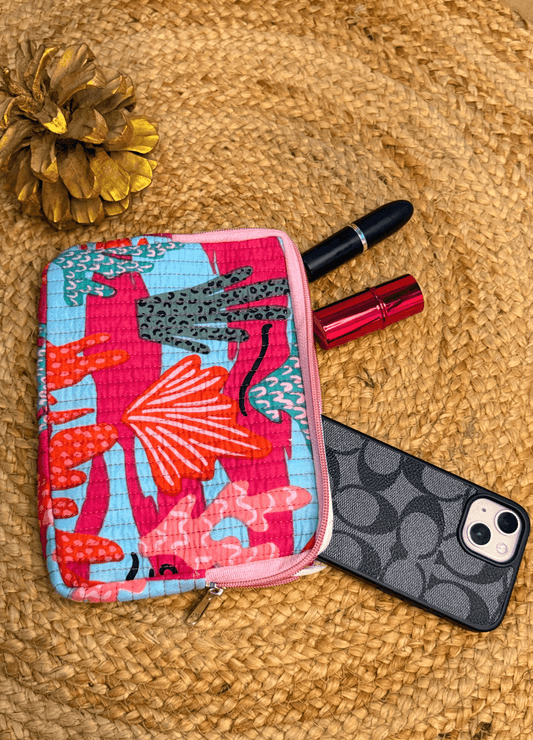 Handblock Quilted Flat Pouch