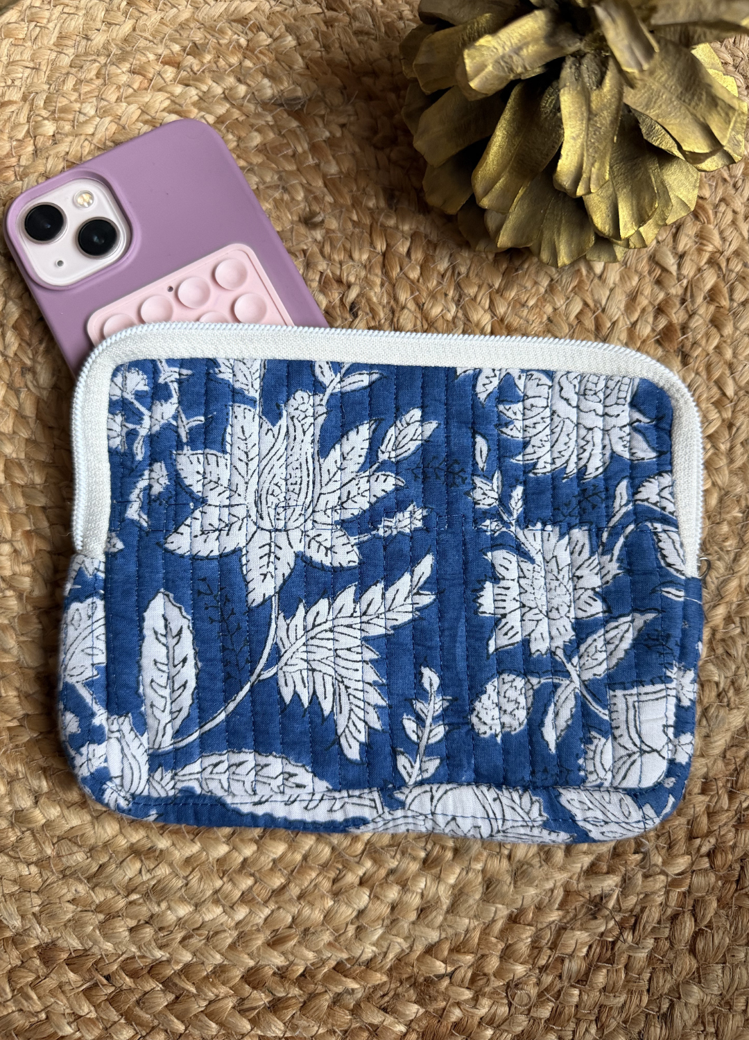 Handblock Quilted Small Pouch