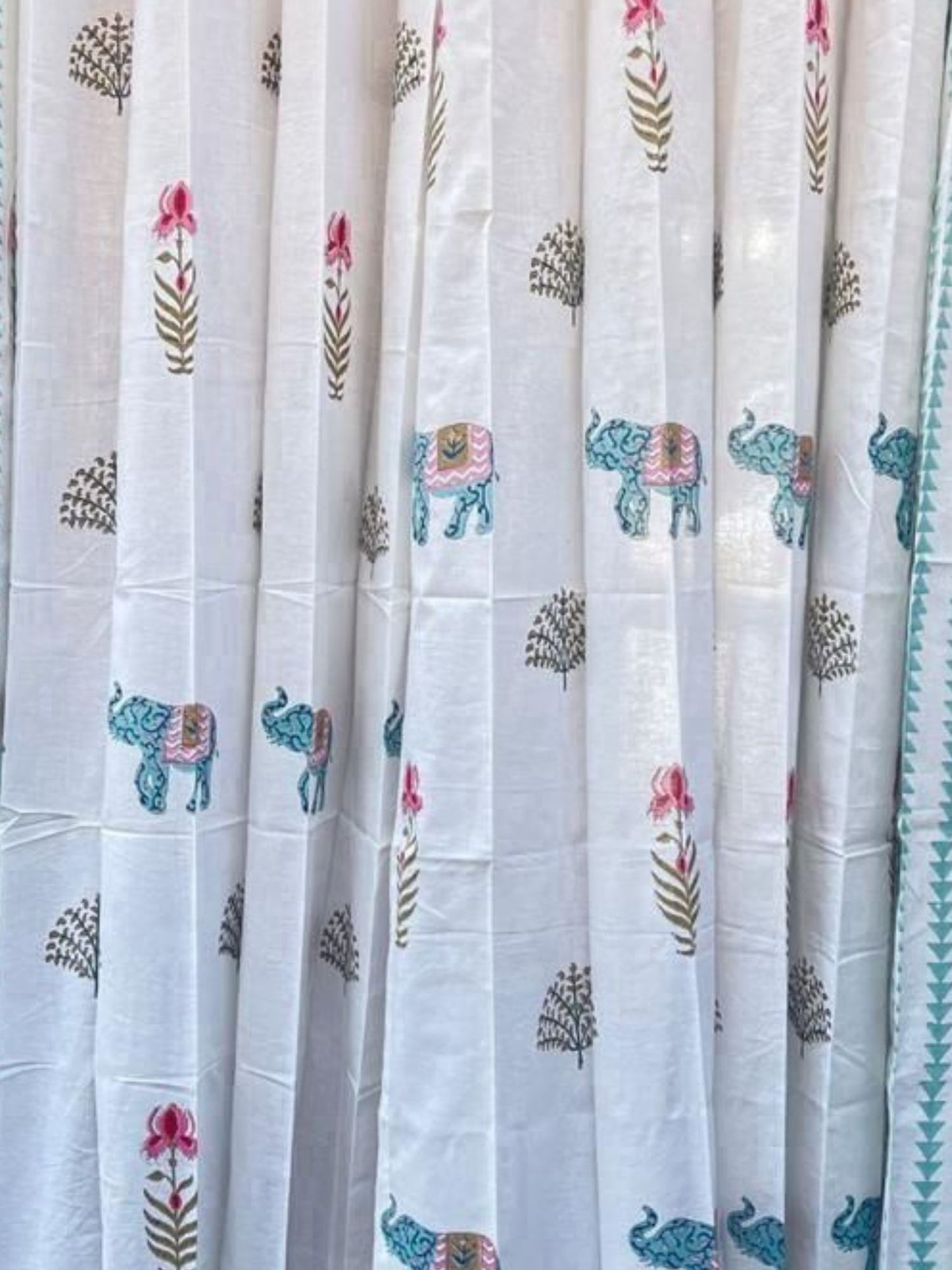 Blue Elephant Handblock Curtains