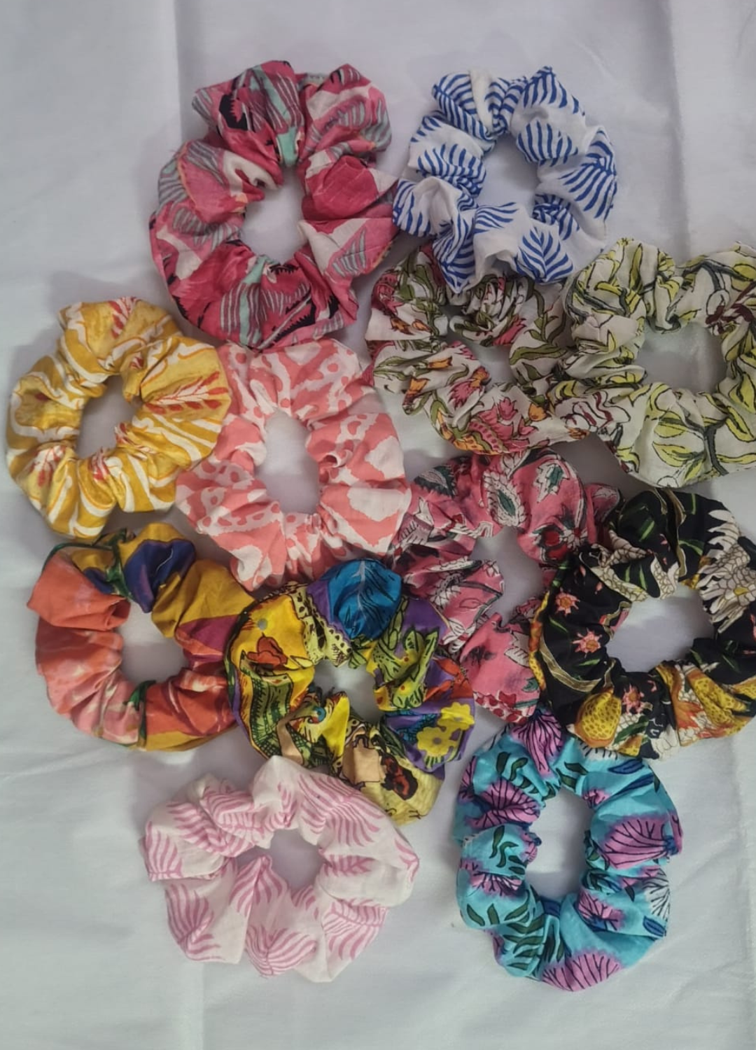 Block Print Cotton Scrunchies - Assorted Set of 3
