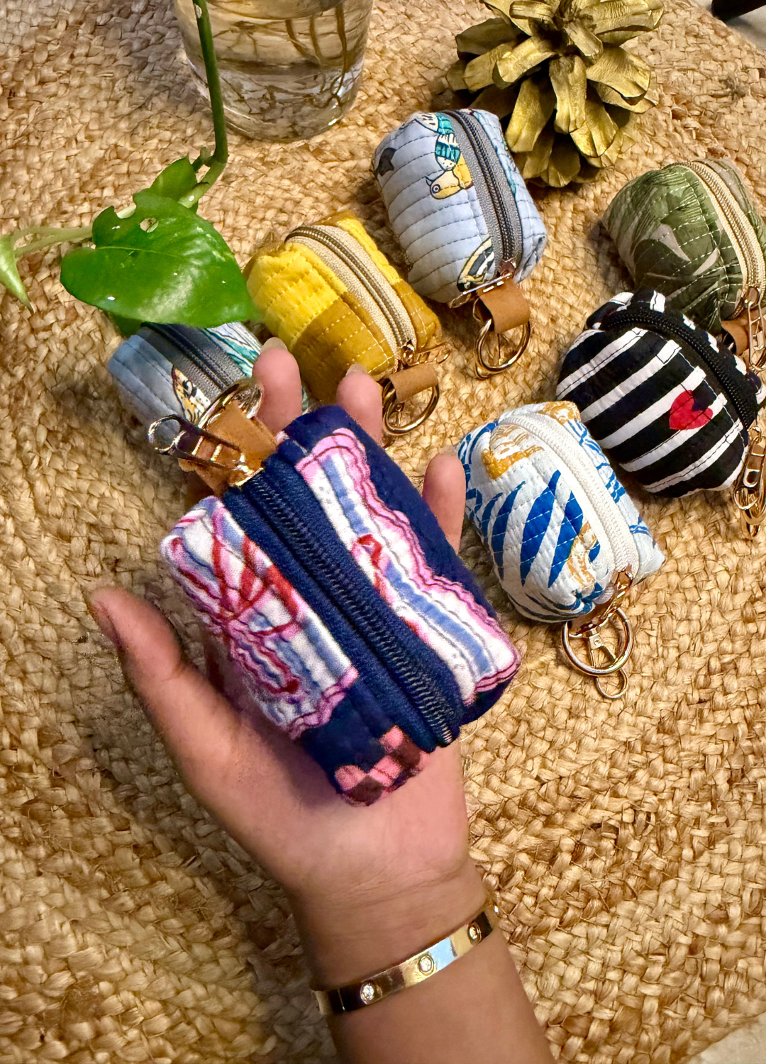 BLOCK PRINTED KEYCHAIN POUCHES - SET OF 2