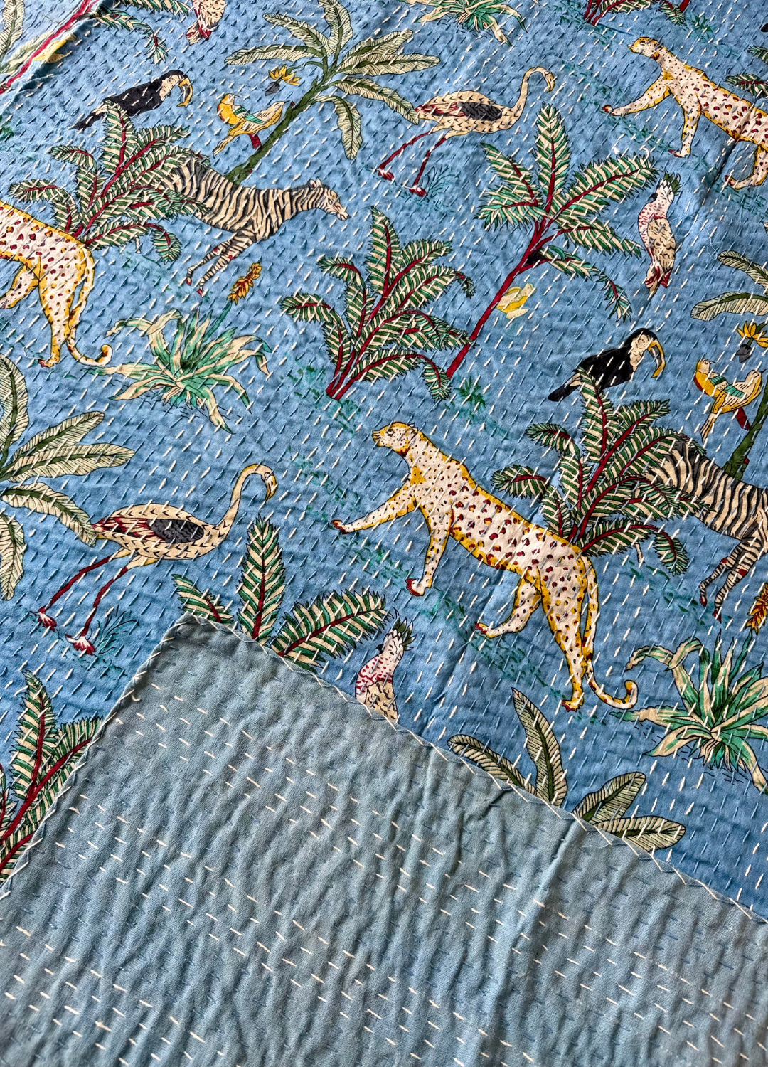 Blue Kantha Luxury Bedcover - 90x108 inch