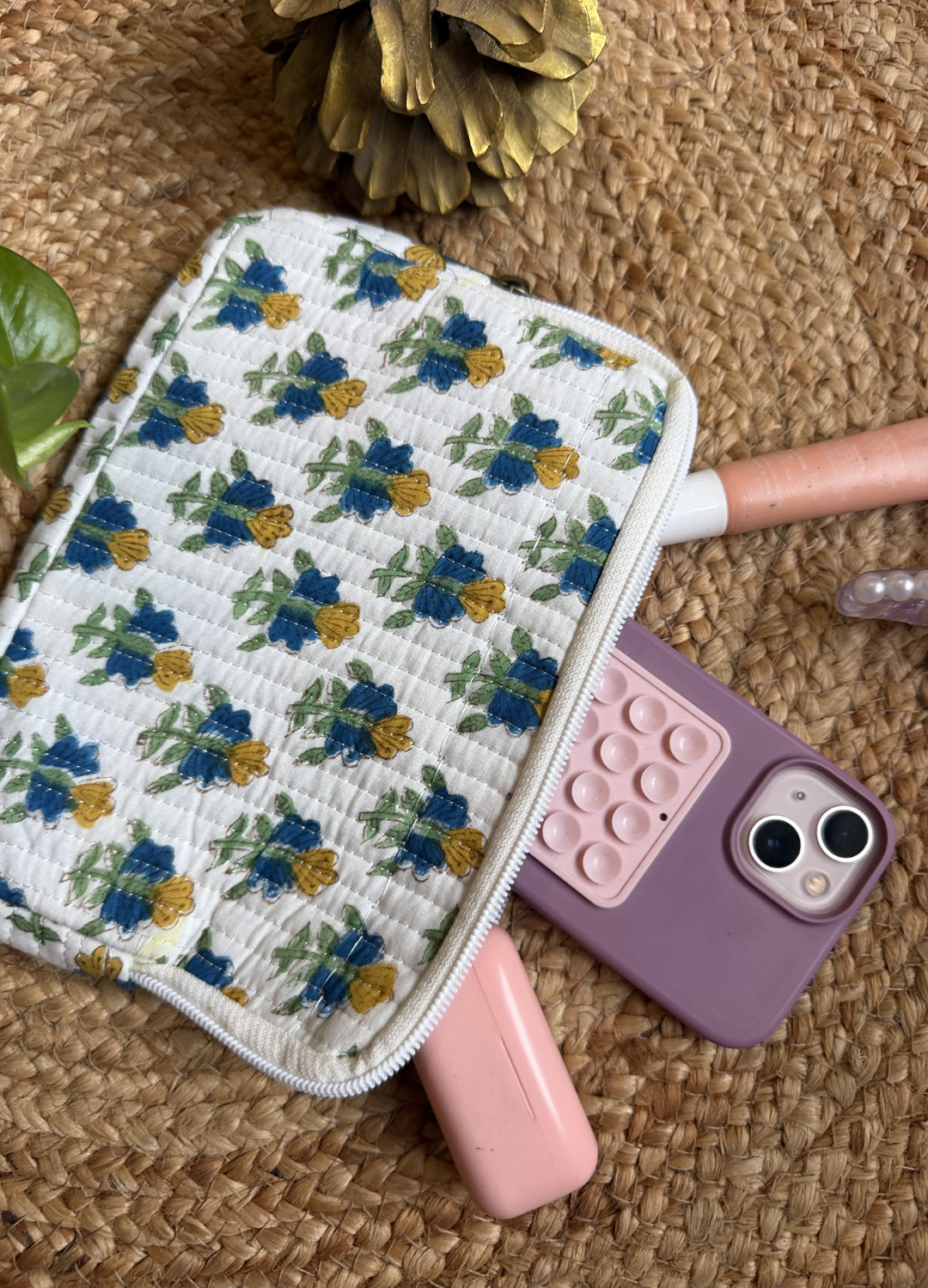 Handblock Quilted Small Pouch