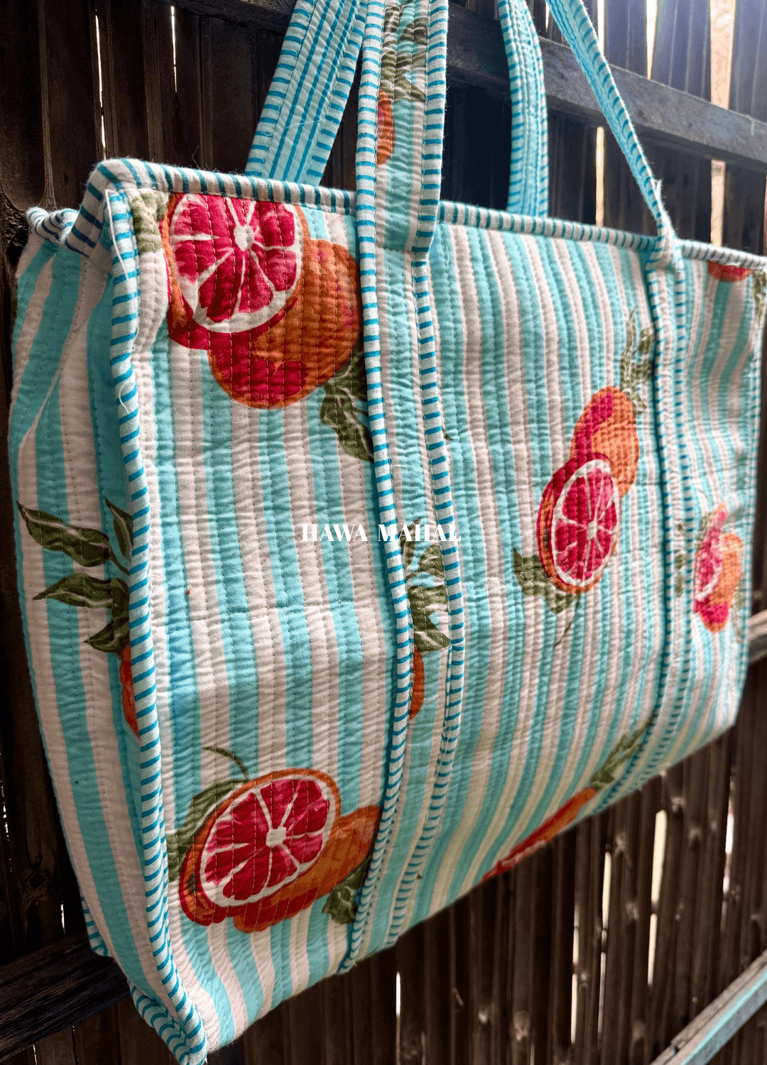 Block Printed Quilted Tote Bag