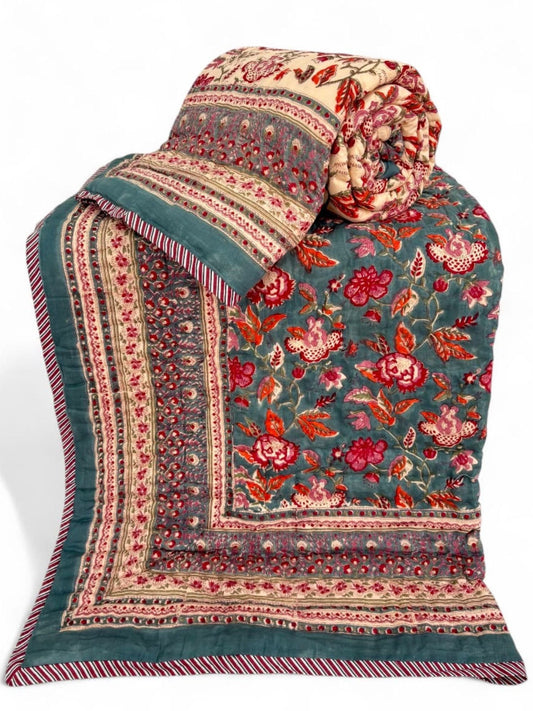 Handblock Printed Reversible Mulmul Cotton Quilt - Set of 2 Single Quilt (60 x 90 inch)