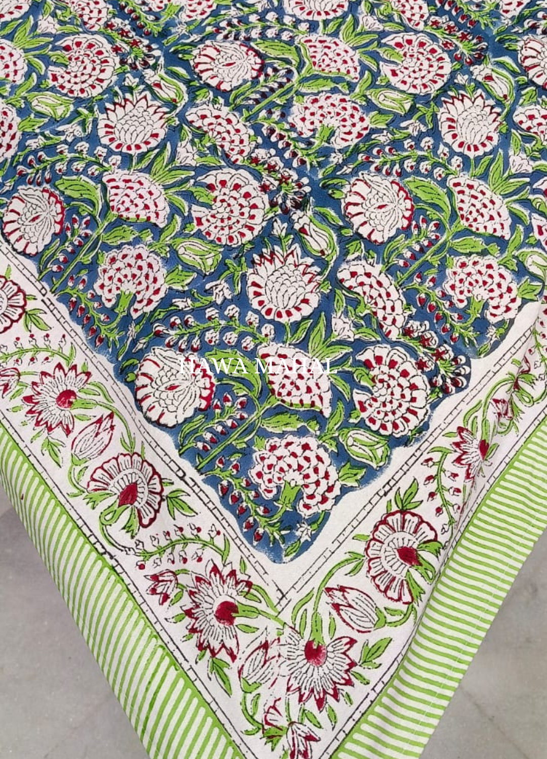 Green Handblock Printed Canvas Table Cover