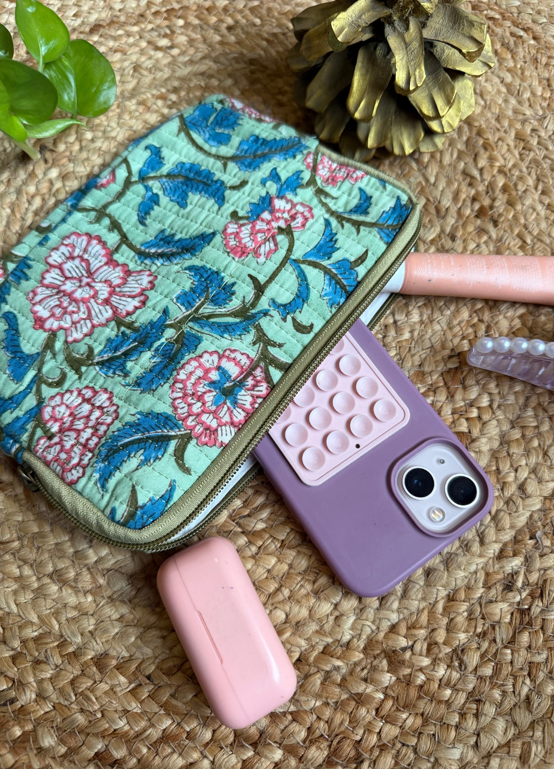 Handblock Quilted Small Pouch