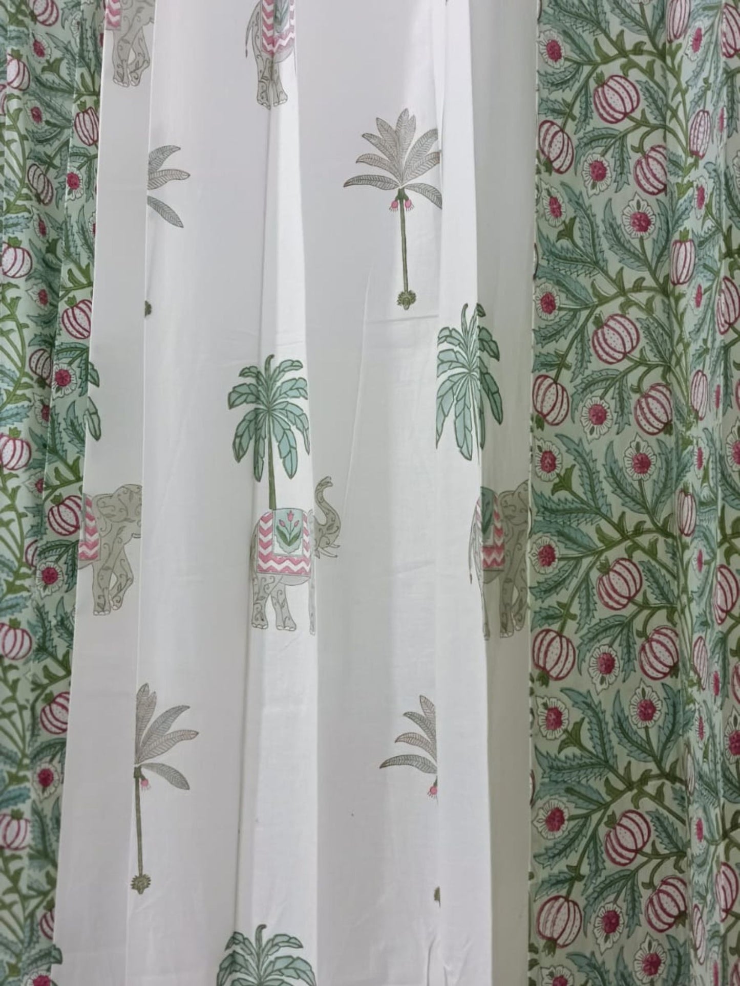 Green Elephant Palm Handblock Curtains