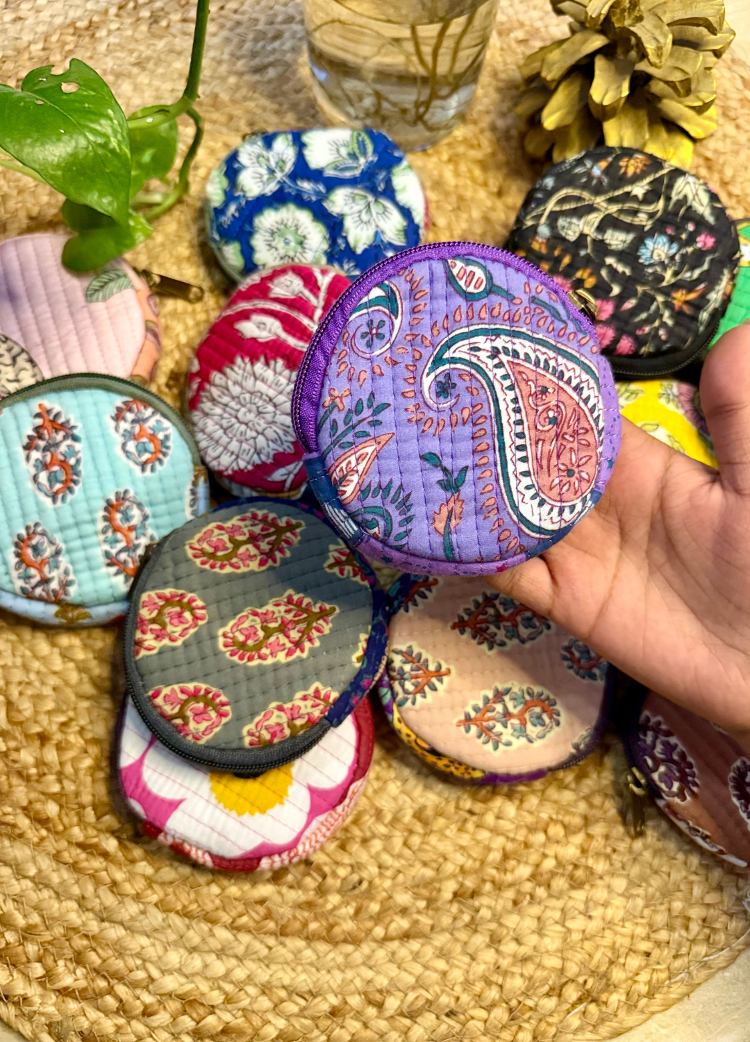 BLOCK PRINTED COIN POUCHES - SET OF 2