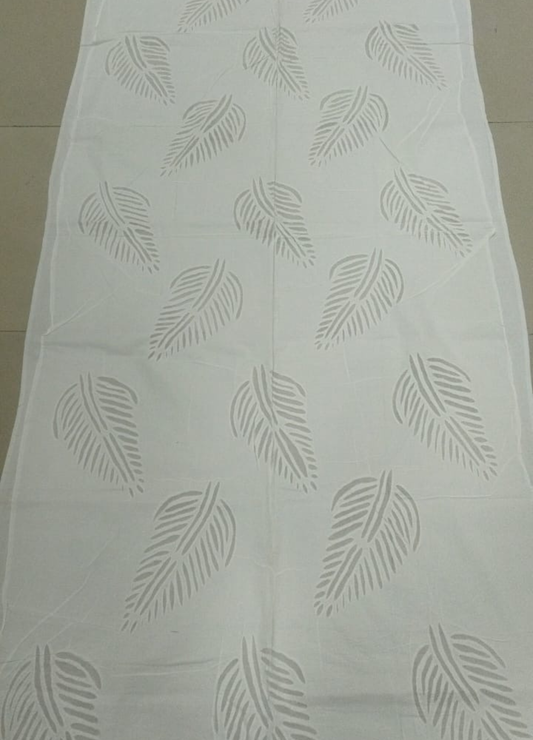 Applique Curtains  - White Leaves