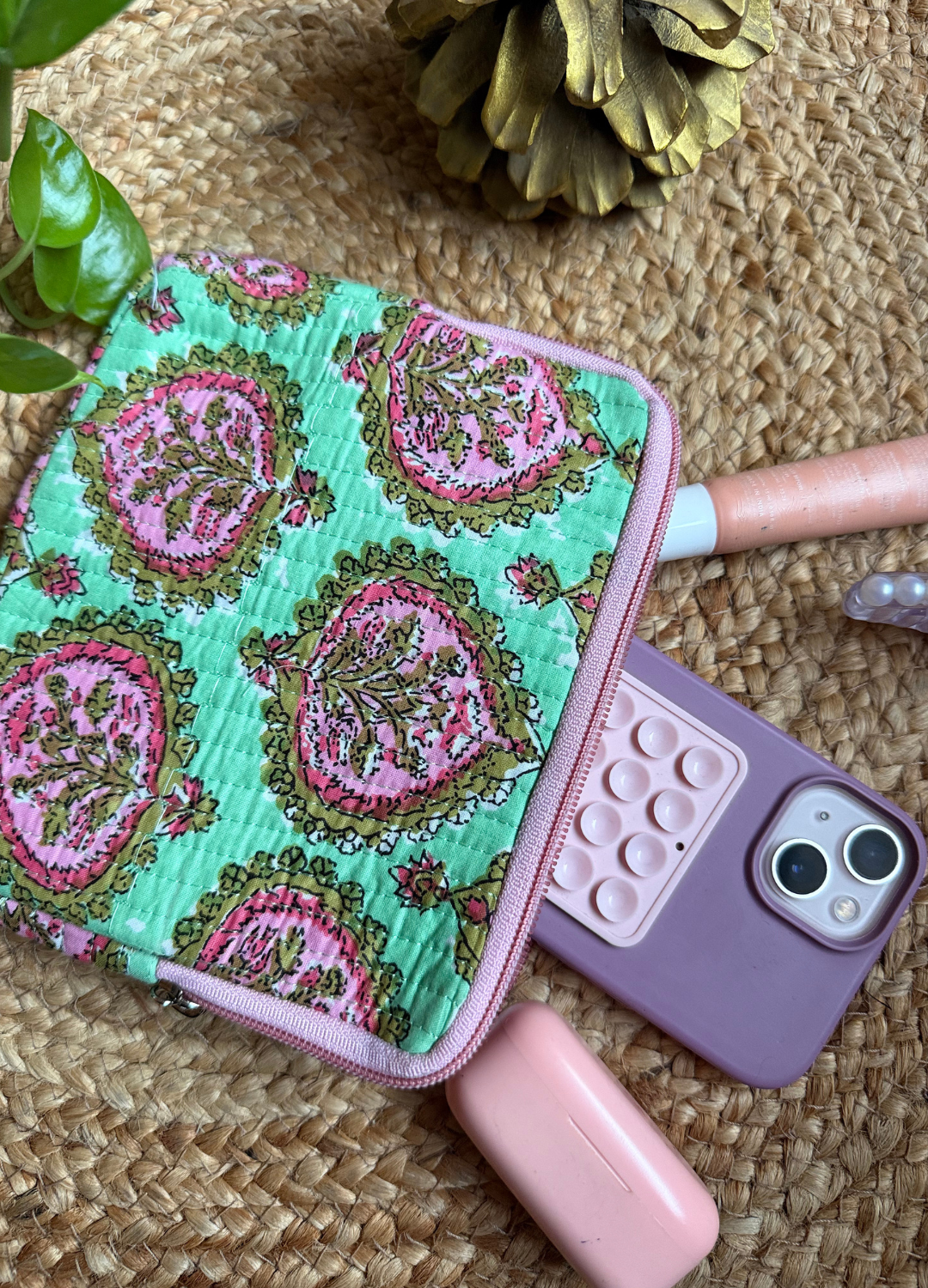 Handblock Quilted Small Pouch