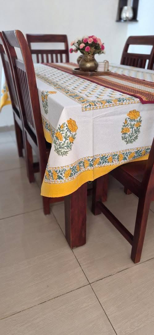 Yellow Hand Block Printed Canvas Table Cover – 60x90 inches