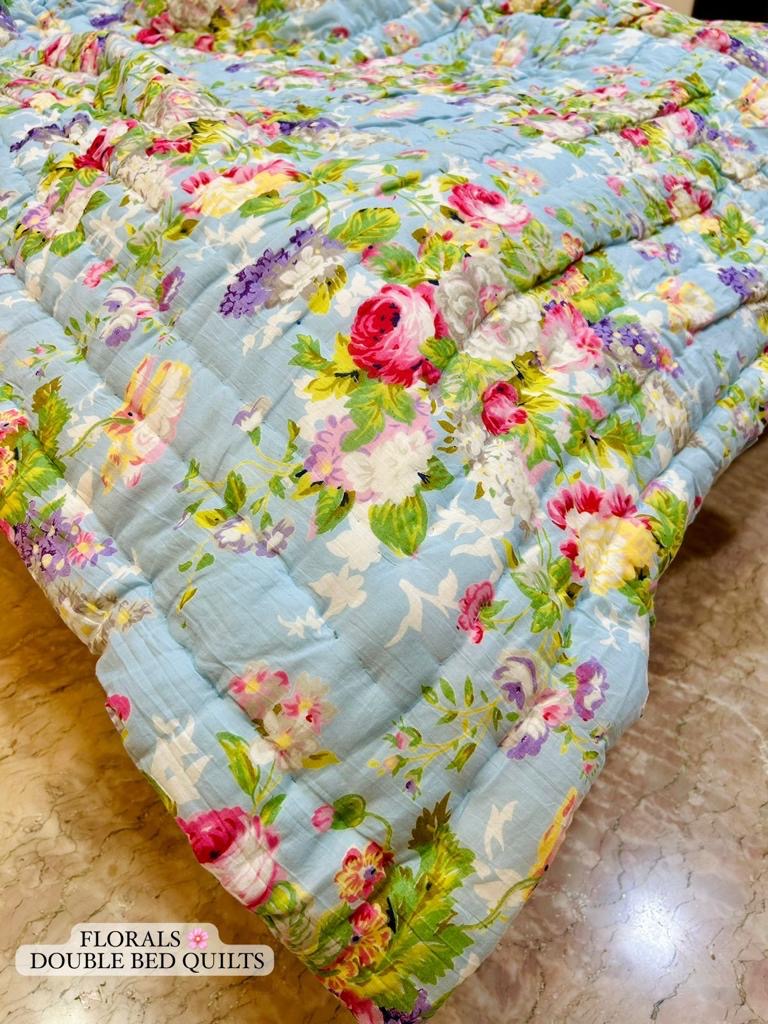 Floral Collection - Matching Double Bed Quilt & Bedsheet Set