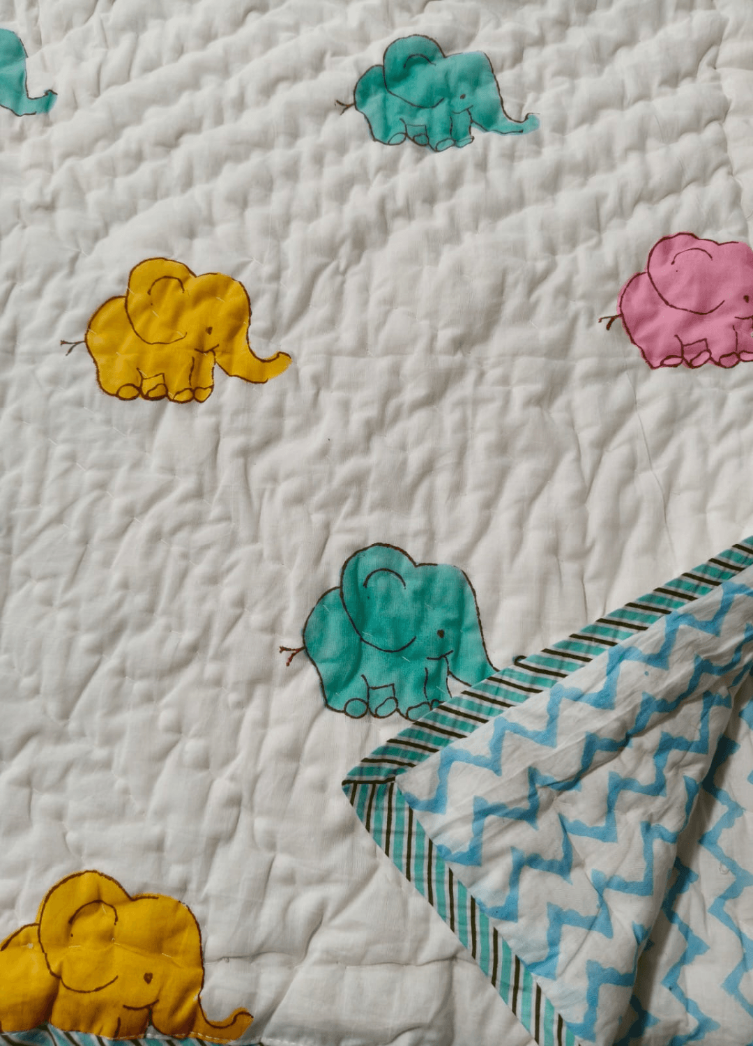 Kids Reversible Mulmul Quilt- Baby Elephant