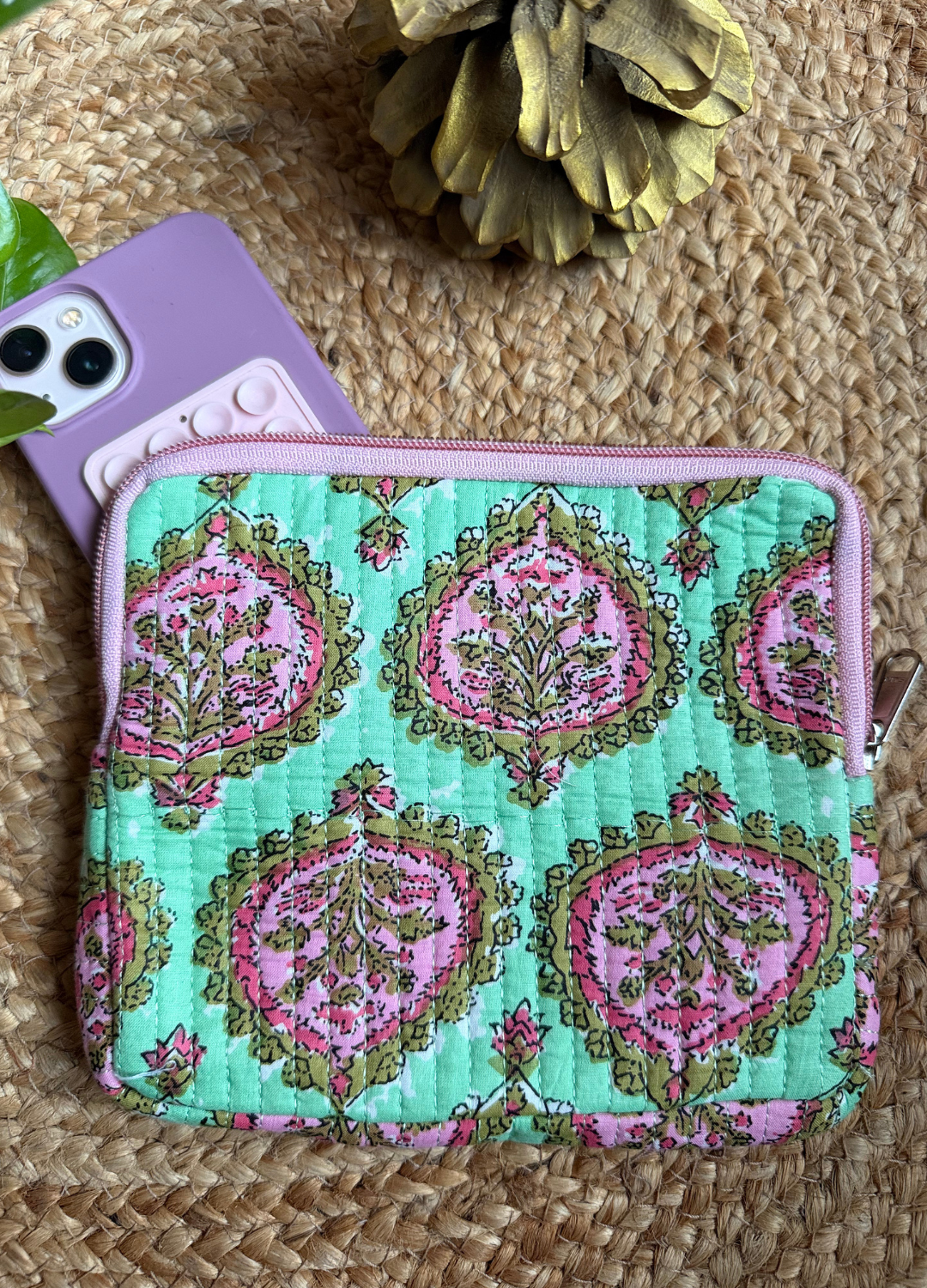 Handblock Quilted Small Pouch