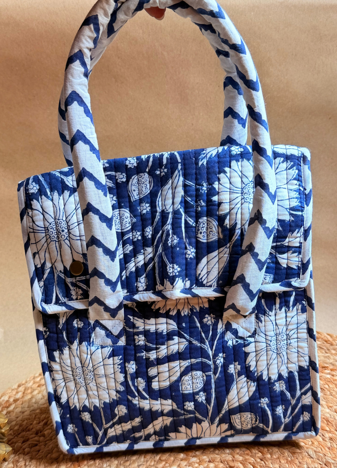 Quilted Lunch Bag  - Button Closure