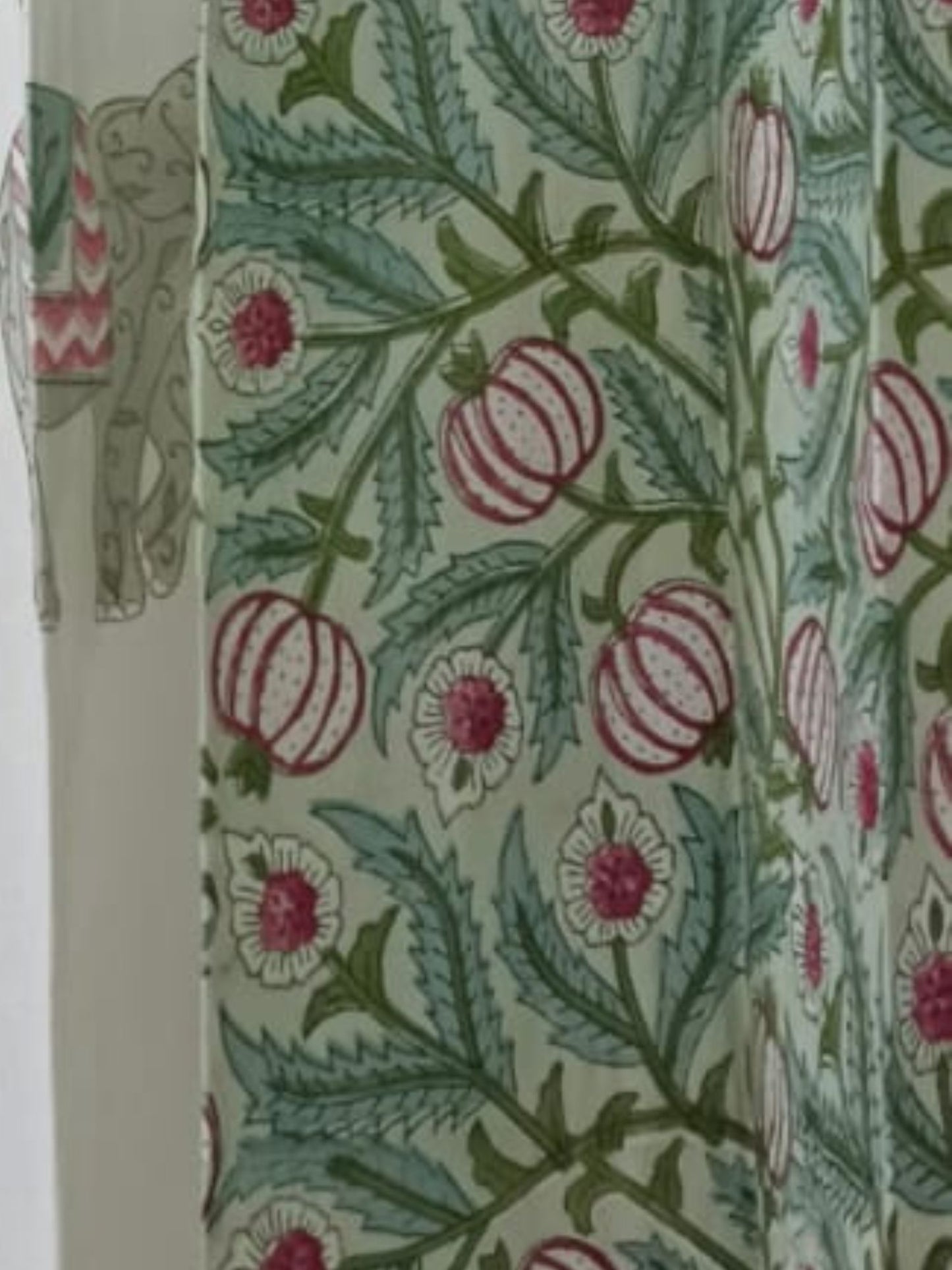Green Elephant Palm Handblock Curtains