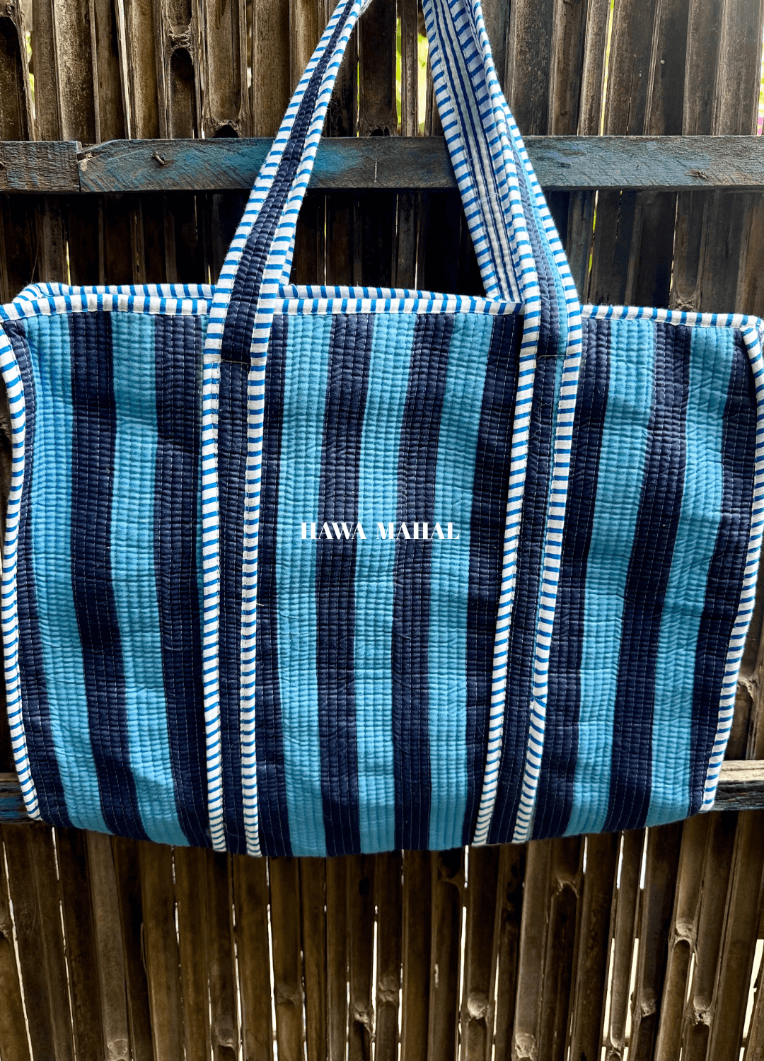 Stripe Quilted Cotton Tote Bag & Pouches (Set of 3) Combo