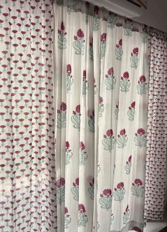 Red Boota Block Print Curtains