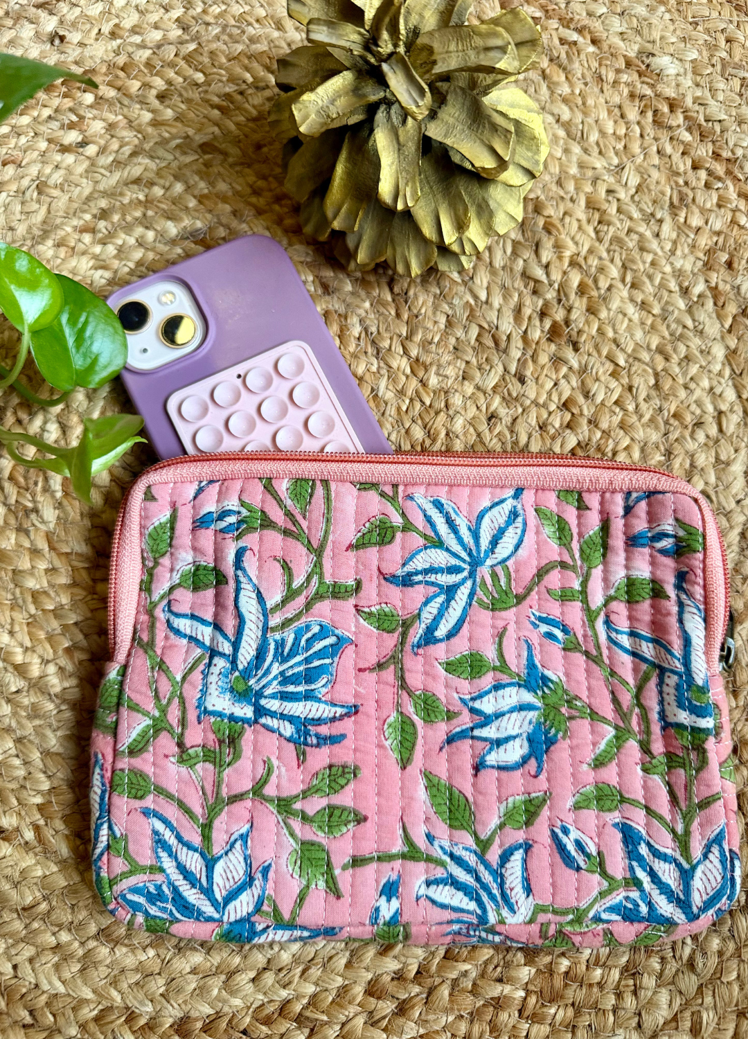 Handblock Quilted Small Pouch
