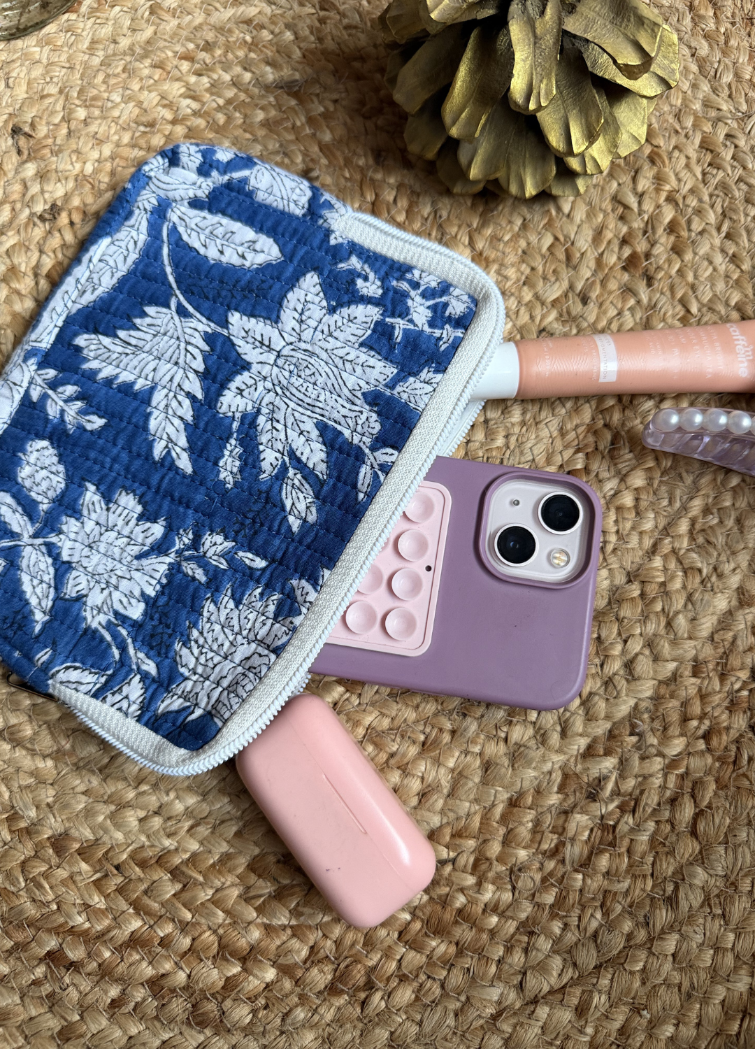 Handblock Quilted Small Pouch