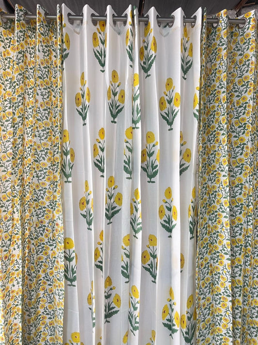 Yellow Poppy Block Print Curtain