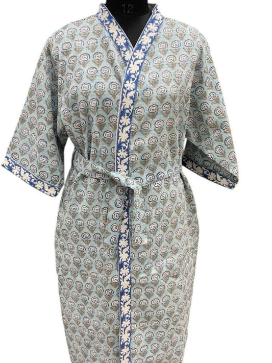 Hand Block Printed Cotton Waffle Bathrobe – Ultra Soft & Absorbent
